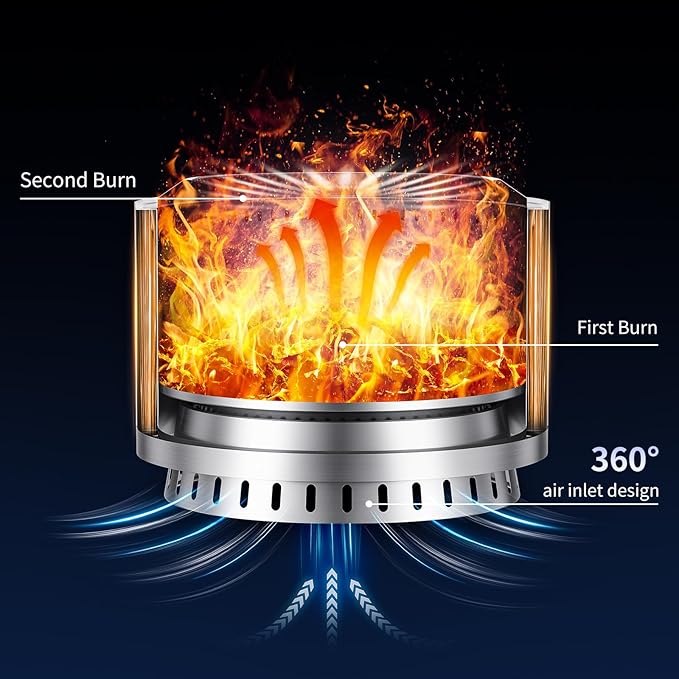 Panovue 22 inch Smokeless Fire Pit with Waterproof Cover Stainless Steel Outdoor Smokeless Firepit Wood Burning Fire Pits for Camping BonfireLow Smoke Firepit for Outside[Black]
