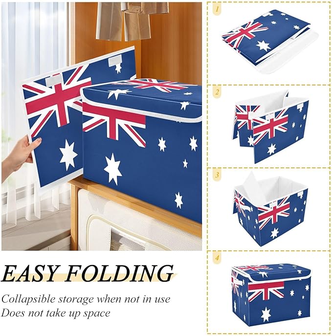 Australia Flag Australian National Blue Red Storage Bin with Lid Stackable Office Storage Clothing Storage Bins for Dorm