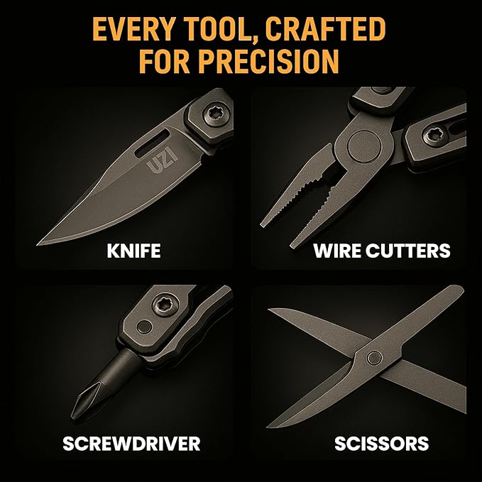 UZI Multifunctional 20-in-1 Multitool with Scissors Glass Screwdriver Wire Stripped Bottle Opener &amp More | Multi Tool Pocket Knife for Camping Fishing Hunting | Hiking Essentials | EDC Tools