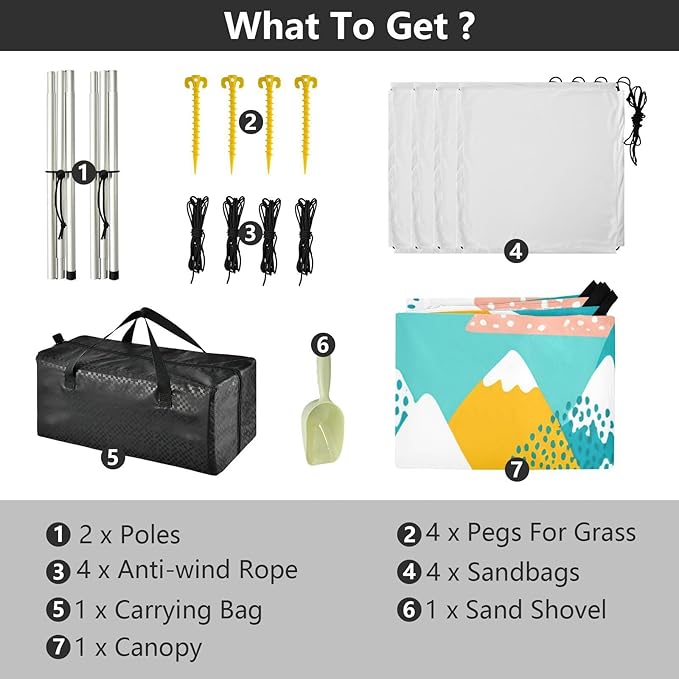 Beach Canopy with Windproof Ropes &amp Sandbags Beach Tent Sun Shade Sun Shelter for Camping Trips Fishing Backyard Fun or Picnics Mountain