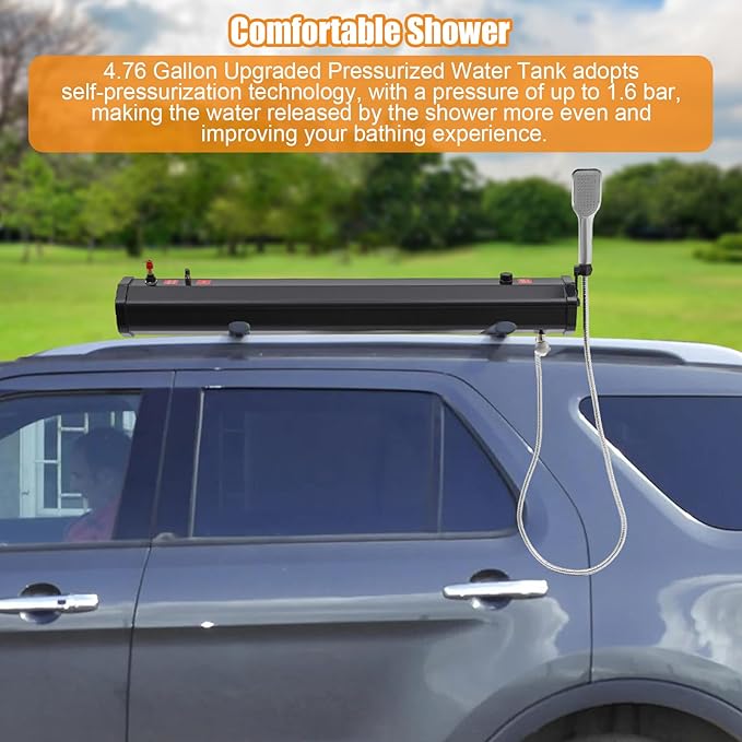 4.76 Gallon Upgraded Pressurized Water Tank for Camping Shower Off Road Shower for Overlanding Portable Water Storage Mount on BumperRoof Rack Mount for VehiclesTrucksSUV