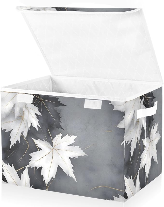 AIXIWAWA Lidded Storage Cube (White Maples) Fabric Foldable Closet Bins with Flip Lid and Handles Organizer Basket Container 16.5 x 12.6 x 11.8 IN