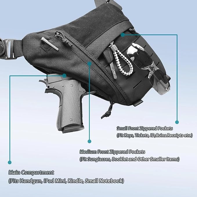 Tactical Chest Bag Mens Sling Backpack Pack Military Anti-Thief Shoulder Sling Bag With Gun Holster Patch