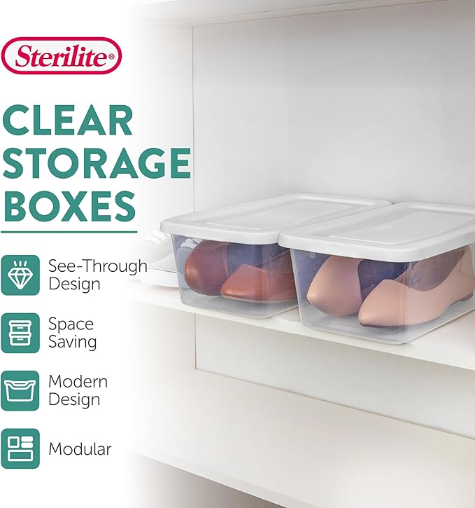 Sterilite 12-Pack 6 Quart Storage Boxes Stackable Clear Plastic Bins with Snap-On Lids – Heavy-Duty Organizing Containers for Closet Bathroom and Office