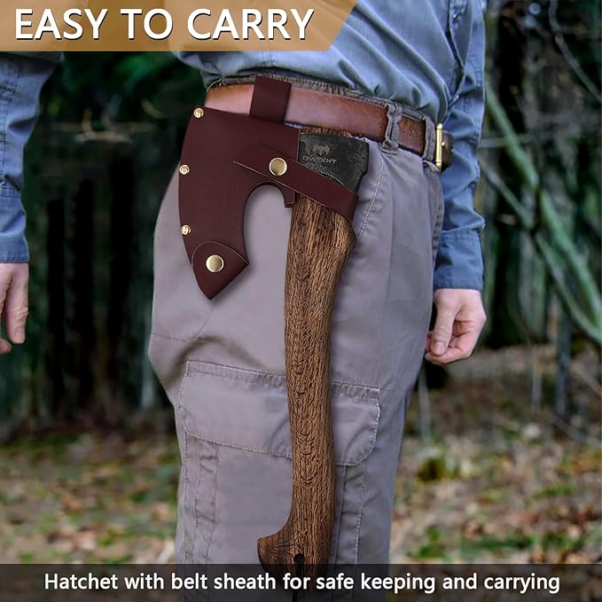 Hatchet 15.7 Camping Axe with Leather Sheath Bushcraft Axe with 1065 Carbon Steel &amp Beech Handle Survival Hatchet for Wood Splitting and Chopping - Perfect for Gardening and Outdoor