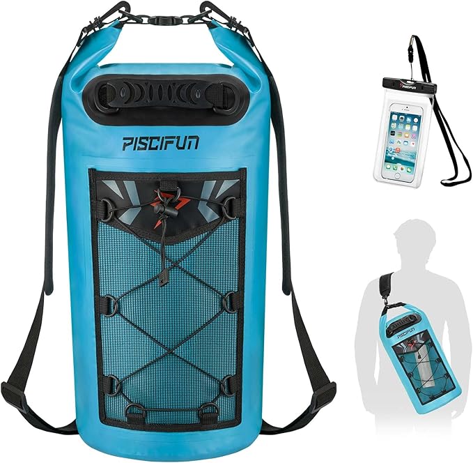 Piscifun Dry Bag Waterproof Floating Backpack 10L/20L/30L/40L with Waterproof Phone Case for Boating Kayaking Fishing