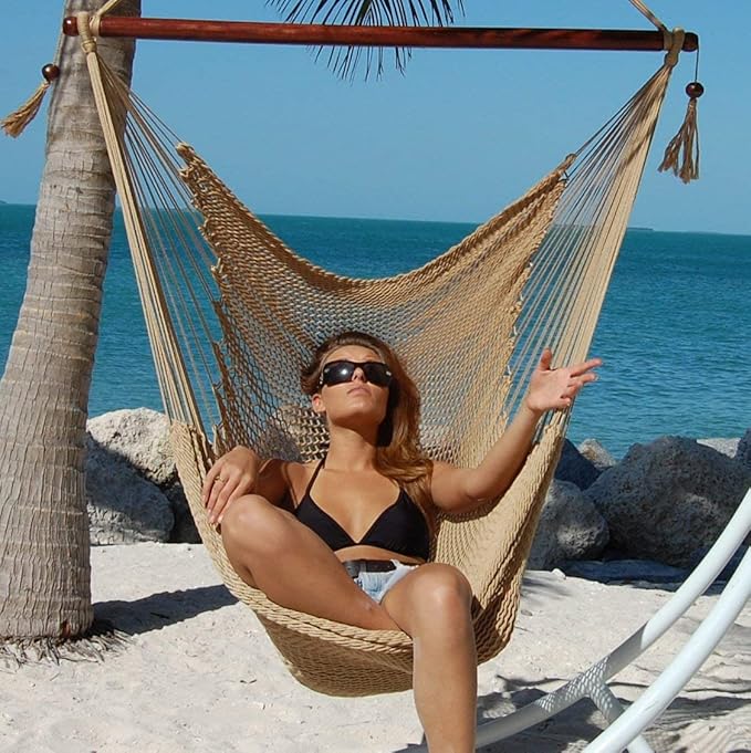 Large Caribbean Hammock Chair - 48 Inch - Polyester - Hanging Chair - tan