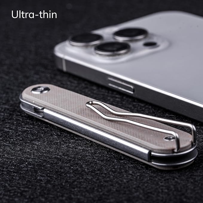 REALSTEEL IRIS Pocket Knife Folding Knife Front Flipper Liner Lock 2.99 12C27 Steel Blade Lightweight G10 Handle 1.74oz Deep-carry Pocket Clip EDC Outdoor Indoor Gifts for Men Women Camping
