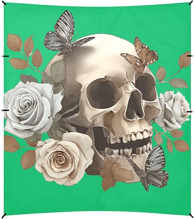 ALAZA Skull Rose Butterfly Beach Tent Sun Shelter Portable Canopy Sunshade for Outdoor Camping Picnics Backyard Fun 10x9 ft