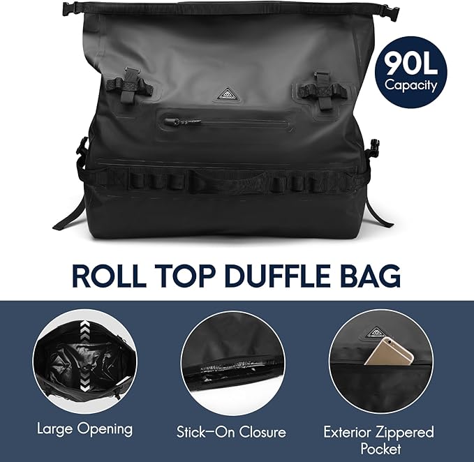 Haimont Large Waterproof Duffel Backpack Roll-Top Heavy Duty Dry Duffle Bag for Boating Travel Motorcycle Kayaking Camping 60L