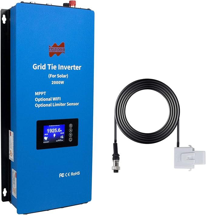 Marsrock Solar 2000W Grid Tie Inverter with Power Limiter LCD Dispay Converts Solar 45-90V DC Input to 240V AC Output Perfectly Suitable for US Standard 2 Phase Grid