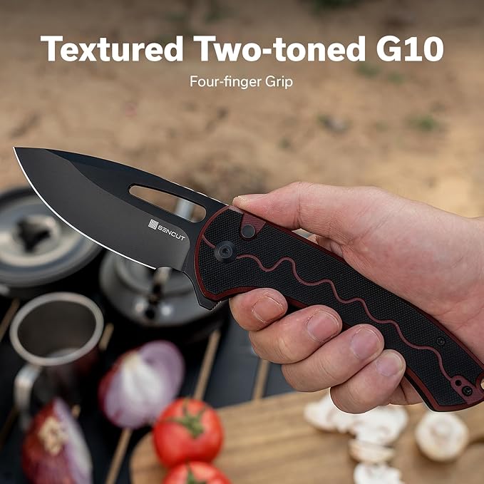 SENCUT Squiggy Pocket Knife Camping Folding Knife with 3.89'' 9Cr18MoV Blade &amp G10 Handle Reversible Clip for EDC Hiking S24082A-3 (Burgundy/Black)