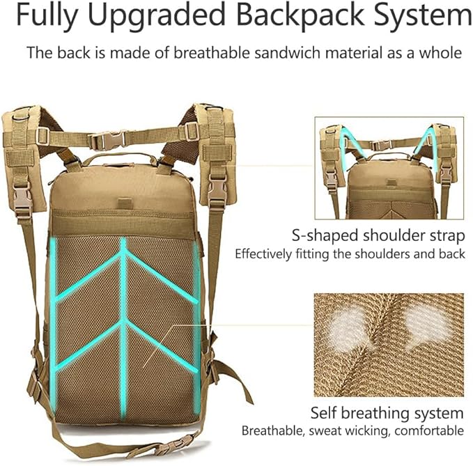 Military Tactical Backpack 3 Day Assault Pack Army Molle Bag Backpacks Rucksack Army Assault Pack 45L (ACU Color)