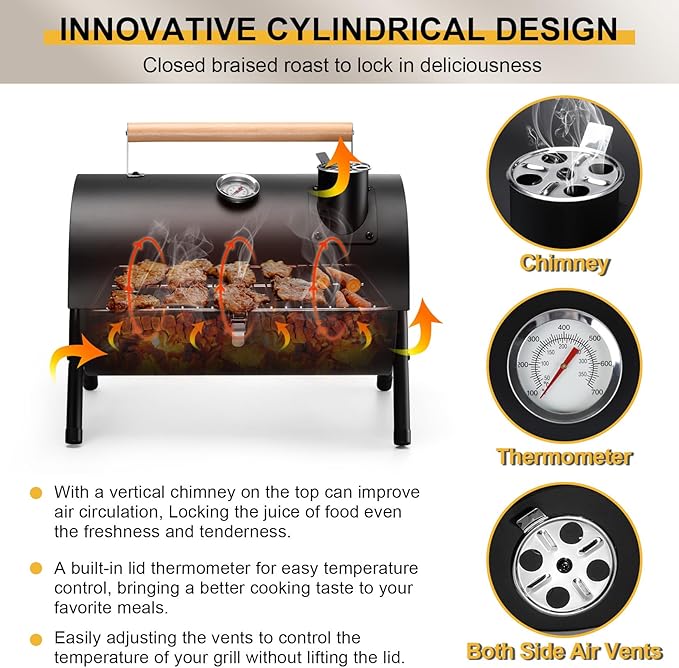 Joyfair Portable Charcoal Grill Set Small Tabletop Barbecue Grill with Accessories Tools for Outdoor Camping BBQ Grilling Backyard Party Cooking Heavy Duty &amp Innovative Design Thermometer &amp