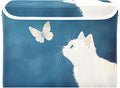 White Cat Butterfly Storage Cube Bins Basket with Lid Collapsible Flip-top Fabric with Handle for Home Bedroom Closet Office 16.5×12.6×11.8 in