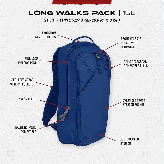 Vertx Long Walks Pack 15L Tactical Backpack EDC Gear Bag for CCW Travel Work Hiking Outdoors Royal Blue
