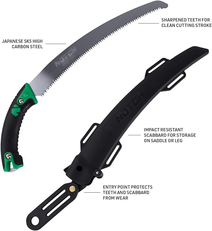 Notch Legacy 13 Saw High Carbon Japanese SK5 Steel Full Tang Blade with Bullnose Tip Triple-Sharp Tri-Edge Teeth includes Molded Scabbard with Rollers (40710)