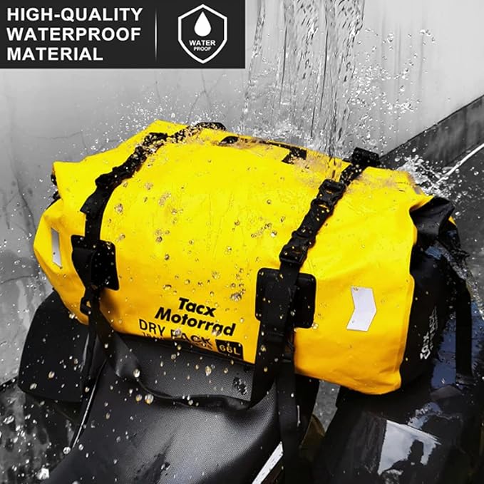 Waterproof Duffel Bag for Men/Women Roll-top Dry Backpack Duffel Bag with Quick-fixed Straps Motorcycle Tail Saddle Bag for Motorcycling Rafting Boating Kayaking Travel 48L-Yellow