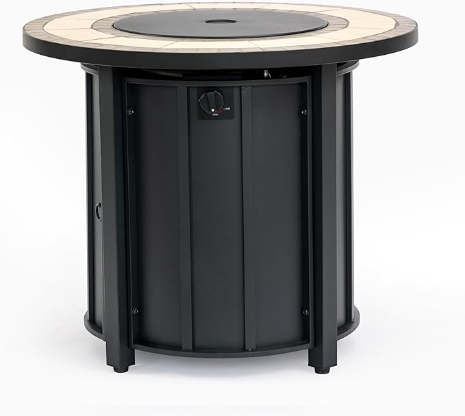 30'' Ceramic Round Propane Fire Pit Table 50000 BTU Steel Gas FirePit for Outdoor Fire Table with Lid Add Warmth &amp Ambience to Gatherings and Parties On Patio Deck Garden Backyard Black.