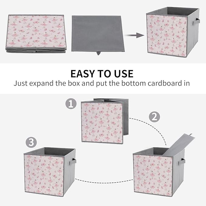 Collapsible Storage Bins with Handles Dance Girl Women Ballet Large Capacity Foldable Cube Box for Blankets Comforters Pillows Perfect for Linen Closet Storage