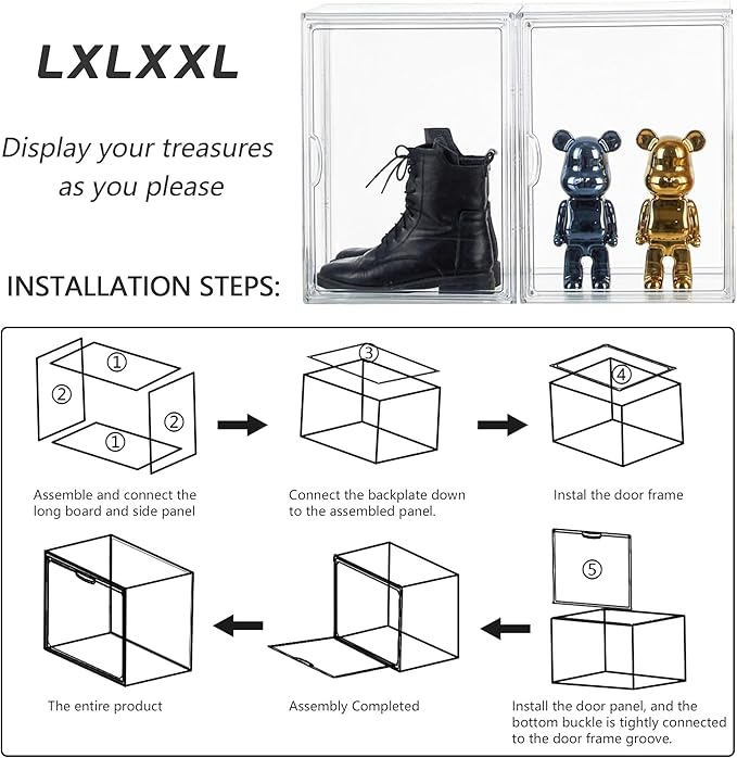 Clear Acrylic Display Case Stackable Plastic Storage Bins with Magnetic Attraction Lid Showcase for Cosmetic Large Figures Collectibles X-Large
