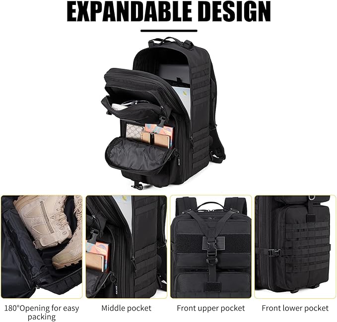 Tactical Backpack for Men 50L/60L/70L Expandable Military tactical Backpack Waterproof MOLLE Hiking &amp Camping Rucksack with Water Bottle Bag Assault Pack &amp Bug Out Bag for Outdoor