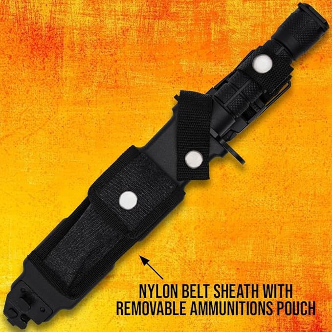 USMC Fixed Blade M9 Knife and Sheath | Officially Licensed 12 Stainless Steel Blade with Non-Reflective Finish | Sawback Spine | TPU Handle | Includes Nylon Sheath | Overall Length 12