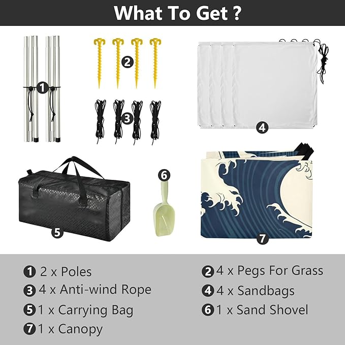 Beach Canopy with Windproof Ropes &amp Sandbags Beach Tent Sun Shade Sun Shelter for Camping Trips Fishing Backyard Fun or Picnics Waves