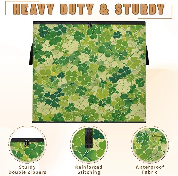 XL Large Clothes Storage with Lid Handle St. Patrick's Day Large Thick Clothes Blanket Storage Containers for Organizing Bedroom Closet Comforter Organization Storage Shamrock Clover