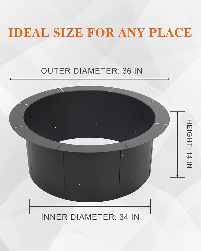 BPS 36 Inch Fire Pit Ring Heavy Duty Metal Round Fire Pit for Outdoor DIY Wood Burning Backyard Camping Patio Bonfire
