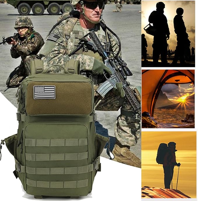 Military Tactical Backpack for Men and Women 45L Large Rucksack Army 3 Day Assault Pack Molle Backpacks (Black Camouflage)