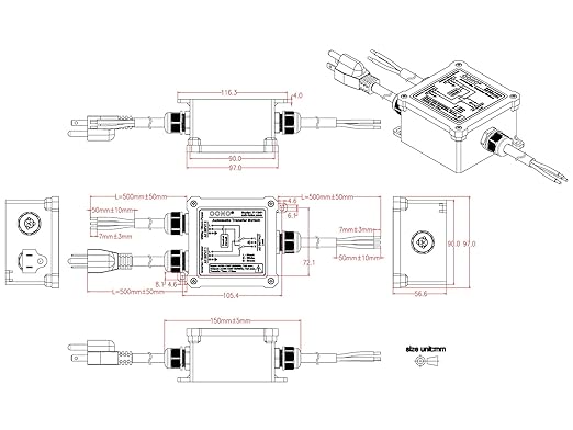 AC120V 15Amp Automatic Transfer Switch ATS Auto Transfer Switch (Core Wires + NEMA 5-15P)