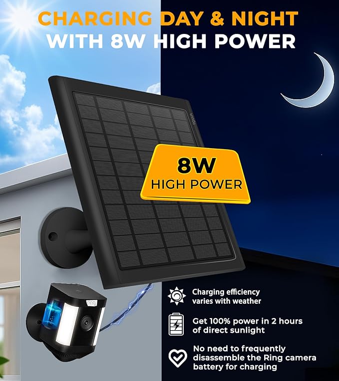 8W Solar Panel for Ring Camera 2-Pack Solar Panel Charger Compatible with Ring Stick Up Cam Battery Spotlight Cam Battery Includes Barrel Plug to USB-C Adapter IP65 Waterproof 10ft Cable