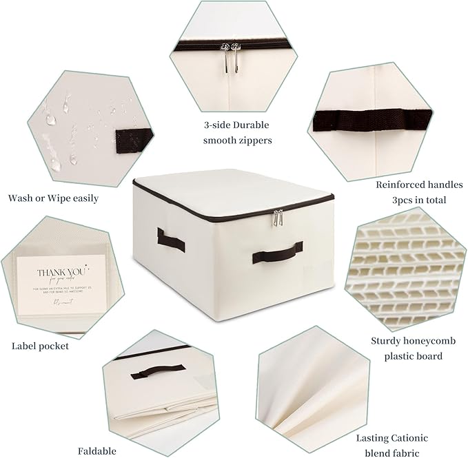 iwill CREATE PRO Pack of 3 Breathable Clothing Storage Bins with Lid Rigid Storage Containers for Sweaters Toys DollsBlankets Duvets Coats Jeans Files in Bedroom Office