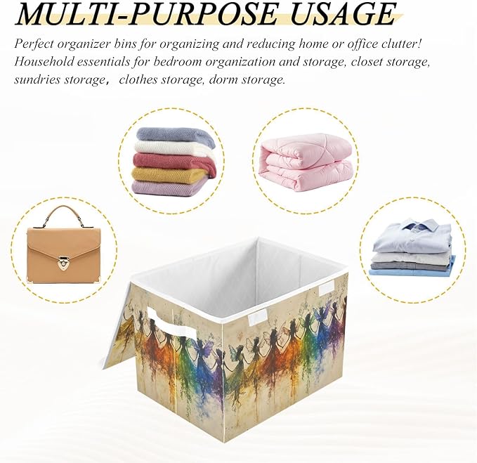 Storage Cube with Lid Dancing Fairy Print 16.5×12.6×11.8 IN Collapsible Large Capacity Foldable Storage Basket Bin Organizer