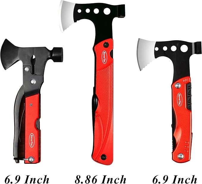 RoverTac Camping Hatchet Multitool Axe Survival Gear 14-in-1 Multi Tool Axe Hammer Knife Saw Bottle Opener Fire Starter Whistle Gifts for Men Dad Him Perfect for Camping Survival Hiking Fishing