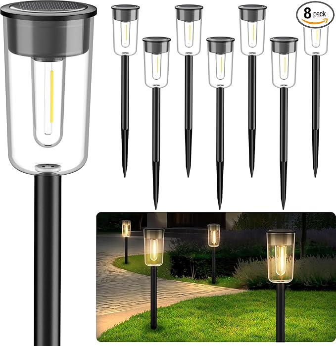 VISFLAIR 8 Pack Solar Pathway Lights Solar Lights Outdoor Waterproof Garden Stake for Outside Yard Landscape Path Walkway Driveway Lawn Decor