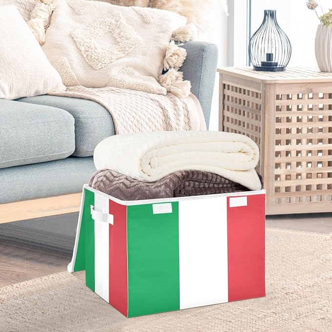 Italy Flag Green Red Storage Container with Lid Foldable Clothing Storage Containers for Organizing for School Supply