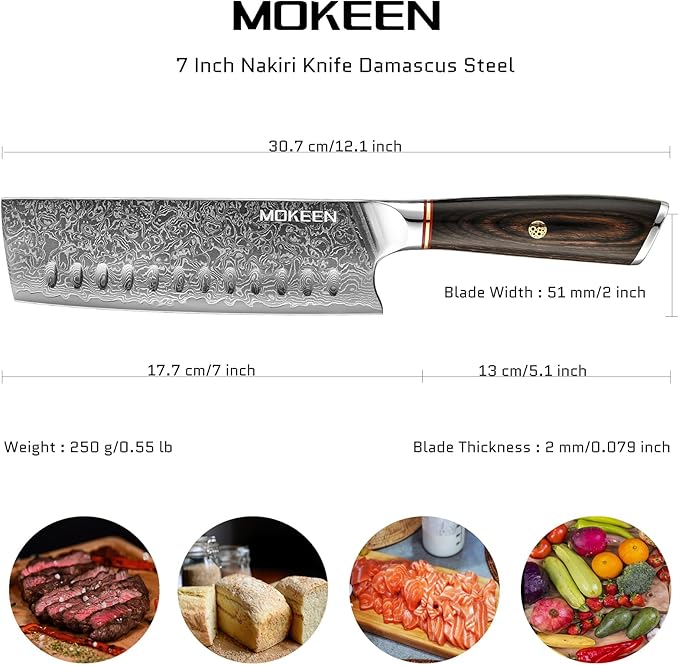 Nakiri Knife 7 Inch 67 Layers VG10 Damascus Steel Kitchen Knife for Slicing Cutting Meat Vegetable - PakkaWood Handle Cleaver Chef Knife for Home Cooking Gift Box