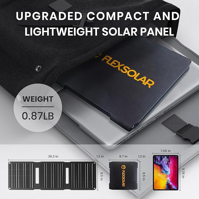 [Upgraded] FlexSolar 20W Portable Solar Panel High Efficiency ETFE Foldable Panels with 5V USB A/USB C Ports IP67 Waterproof Power Emergency Solar Charger for Phone Power Bank Camping Backpacking