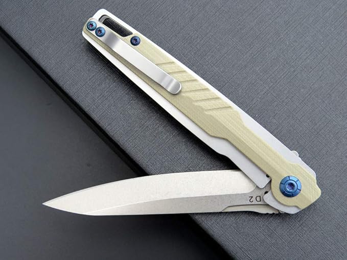 Eafengrow EF942 EDC Folding Knife D2 Steel Blade Titanium Plating &amp G10 HandlePocket Clip with Frame Lock EDC Pocket Knife for Camping Hiking Survival Outdoor(Desert)