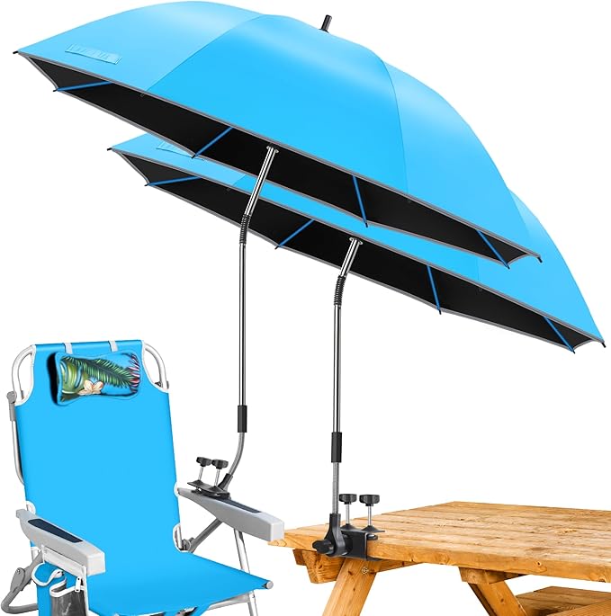 Beach Umbrella2PACK 48.7inch Chair Umbrella with Clamp adjustable 360°UV Protection Large Camping Chair Umbrellas for Camping chair Glof CartTable(ChairTable not include)