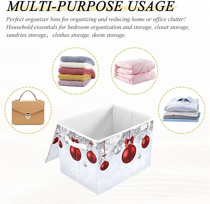 senya Christmas Baskets Collapsible Storage Bins with Lids New Year Fir Branches Red Christmas Balls Storage Boxes Clothes Baskets for Organizing