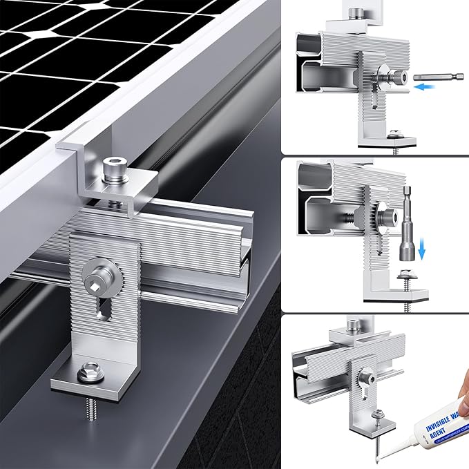 Solar Panel Mounting Bracket Kit 10Pcs Solar Panel Mount for 1-4pcs Thickness 1.4” Solar Panels with 10x 6 mini Rails 4X Water Drain Clips for ShingleSlateMetal and Tin roof