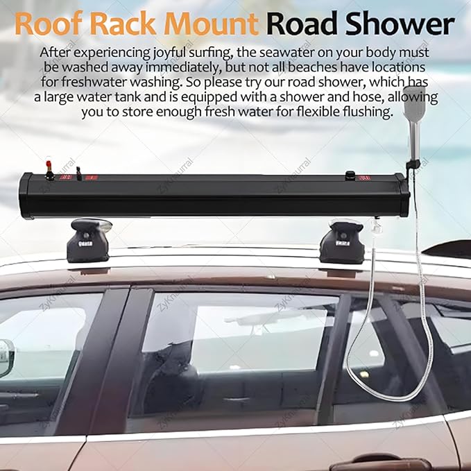 Portable Car Camping Shower Kit Roof Rack Mount Overlanding Off Terrain Pressurized Shower Water Tank 18l/20l/30l Large CapacitySelf-Pressurizedfor Camping Off-Road18L/4.76Gal