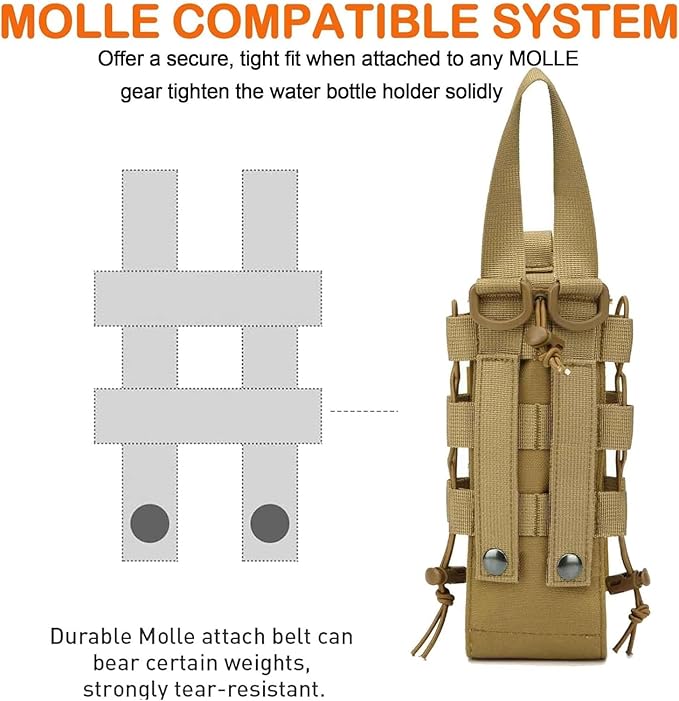 Tactics Backpack Water Bottle Holder with Shoulder Straps 1000D Adjustable Bottle Pouch Bag Carrier for Camping Hiking