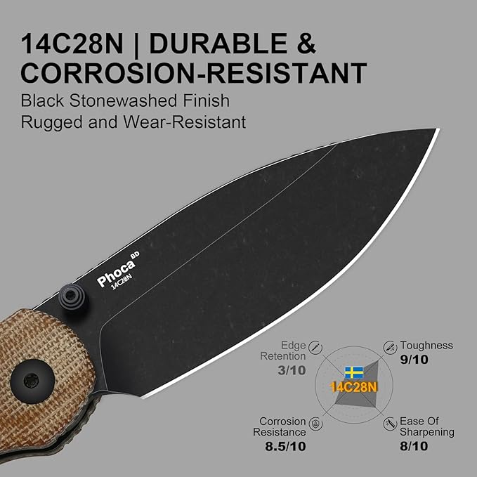 Kizer Phoca BD Pocket Knife 2.95 Drop Point 14C28N Blade Folding Knives with Brown Norplex UltreX™ Micarta Handle Thumb Stud EDC Knife for Men Women V3781BDA1