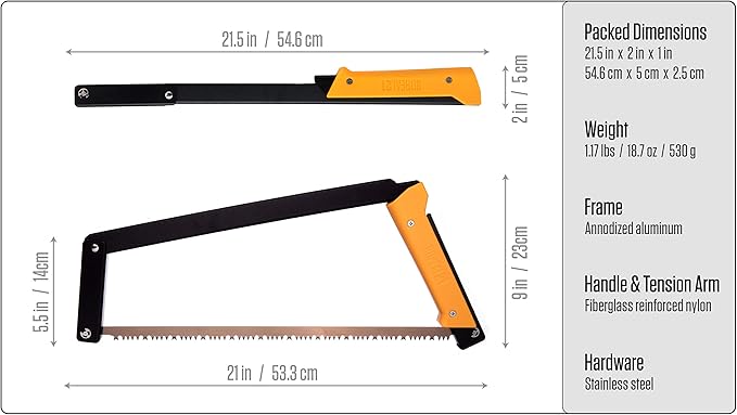 AGAWA - BOREAL21-21 Inch Folding Saw with All-Purpose Saw Blade - Camping Gear For Hiking Fishing Hunting Bushcraft &amp Survival Kit (Black Frame/Yellow Handle)