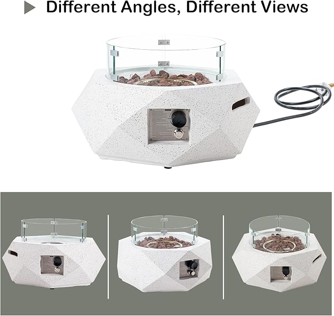 HOMPUS Hexagon Fire Pit Table Outdoor Propane Fire Pit Table w Free Lava Rocks &amp Rain Cover Terrazzo Colorful Fire Pit w Tank Cover Table &amp Wind Guard for Patio Outside