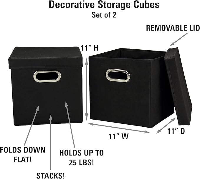 Household Essentials 34-1 Decorative Storage Cube Set with Removable Lids | Black | 16-Pack